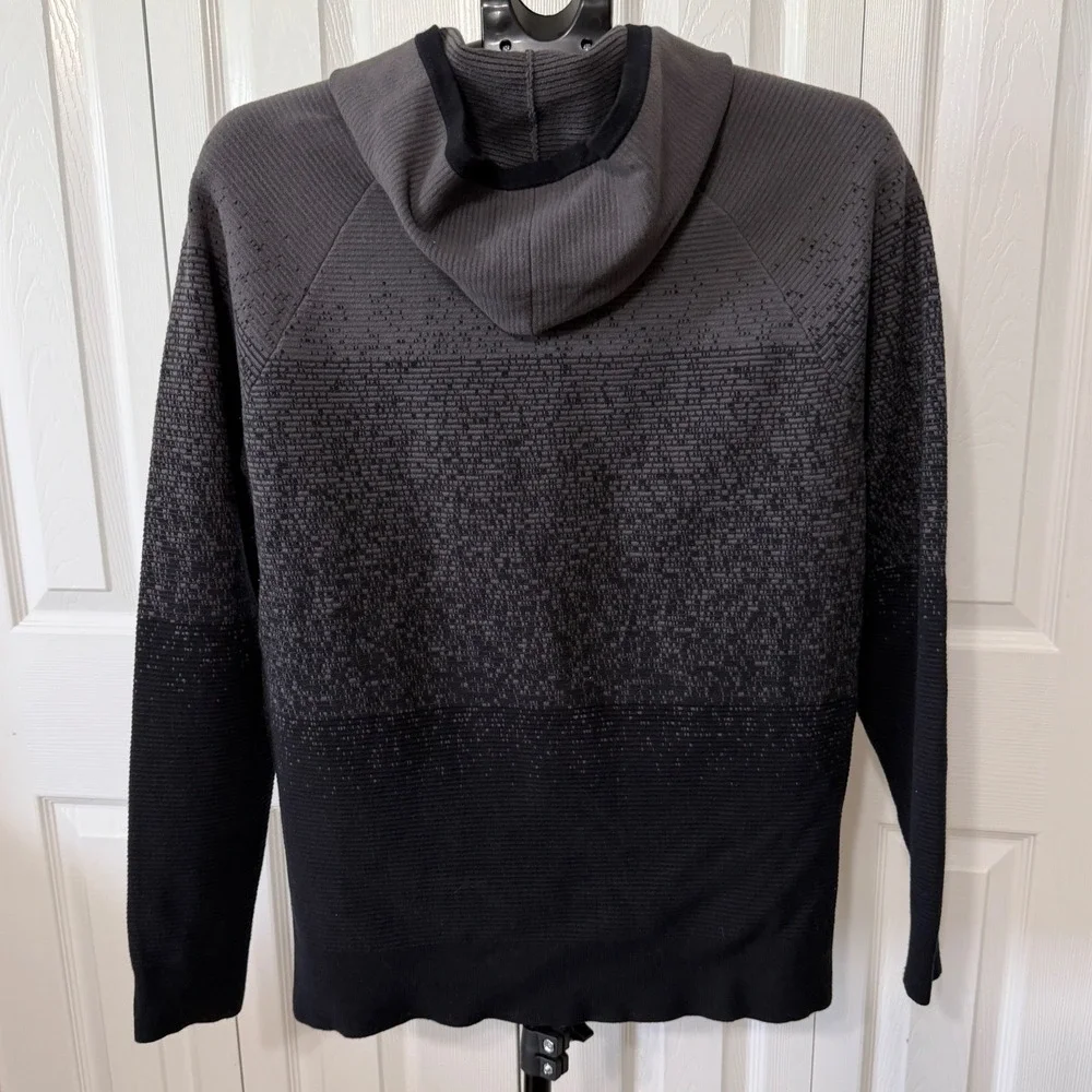 Unbranded Mens Grey Black Ombre Pixelated Textured Full Zip Hooded Sweater M